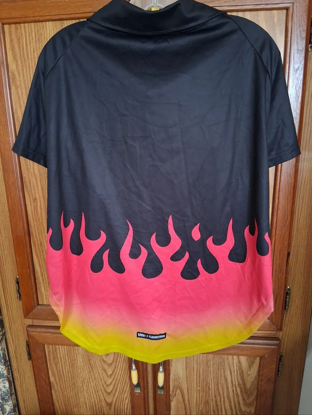 Dog Black Shirt with Red Flame Graphic